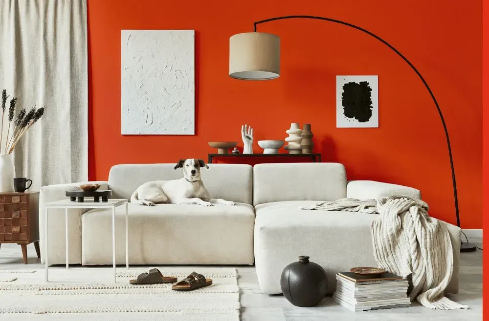Benjamin Moore Orange Nectar cozy living room