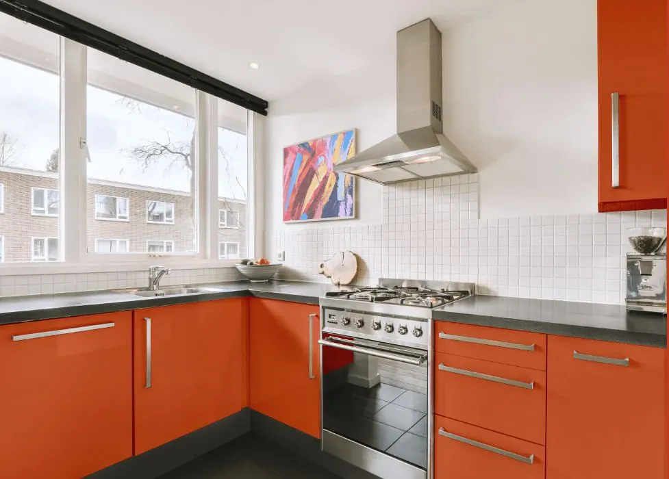 Benjamin Moore Orange Parrot kitchen cabinets