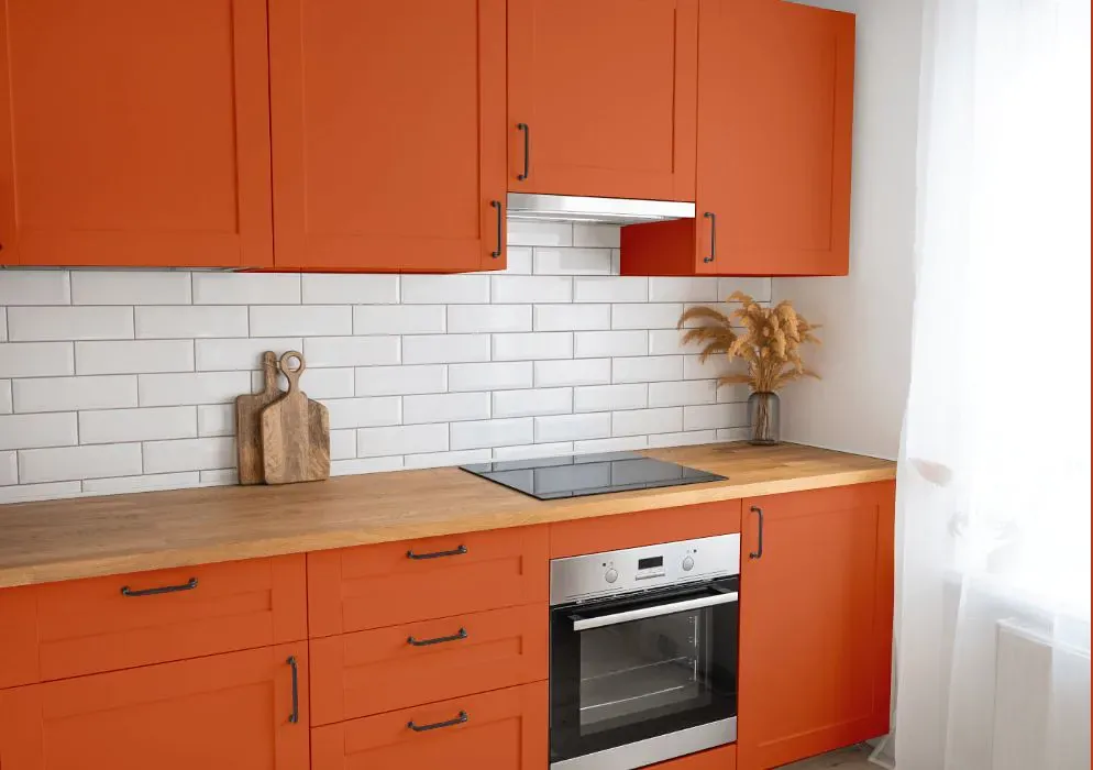 Benjamin Moore Orange Parrot kitchen cabinets