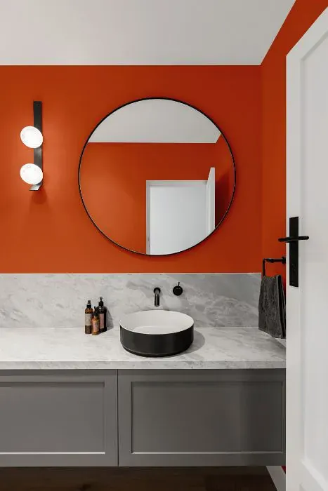 Benjamin Moore Orange Parrot minimalist bathroom