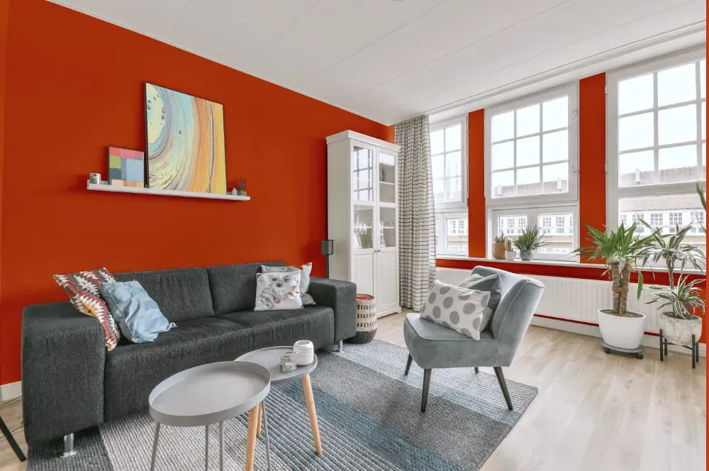 Benjamin Moore Orange Parrot living room walls