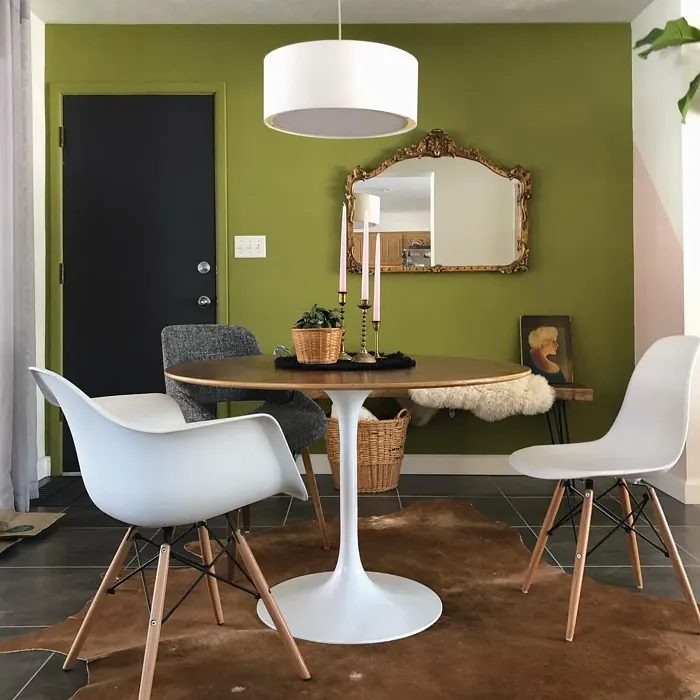 Benjamin Moore Oregano dining room accent wall