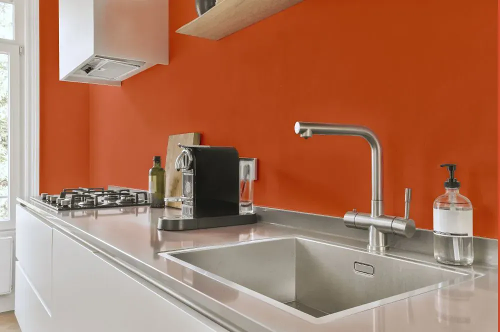 Benjamin Moore Oriole kitchen painted backsplash