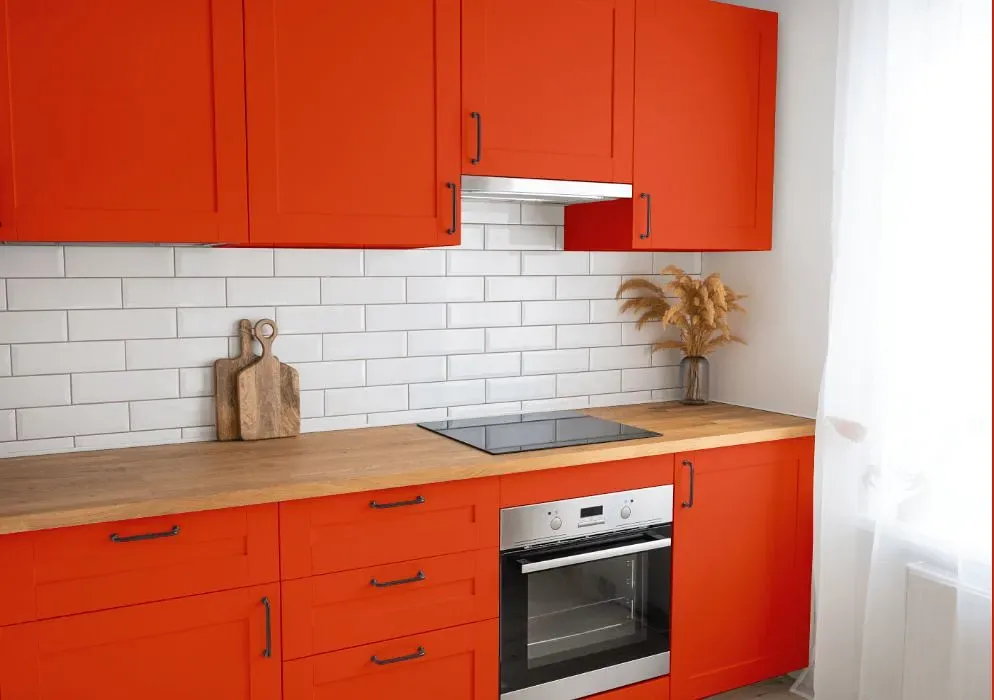Benjamin Moore Outrageous Orange kitchen cabinets