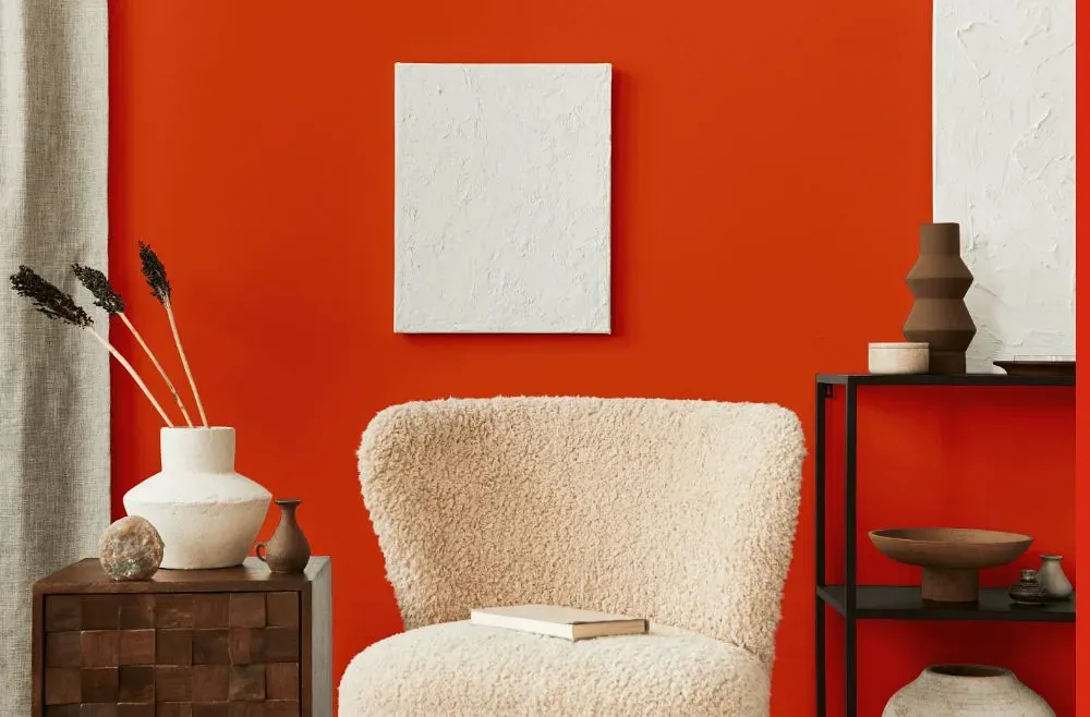 Benjamin Moore Outrageous Orange living room interior