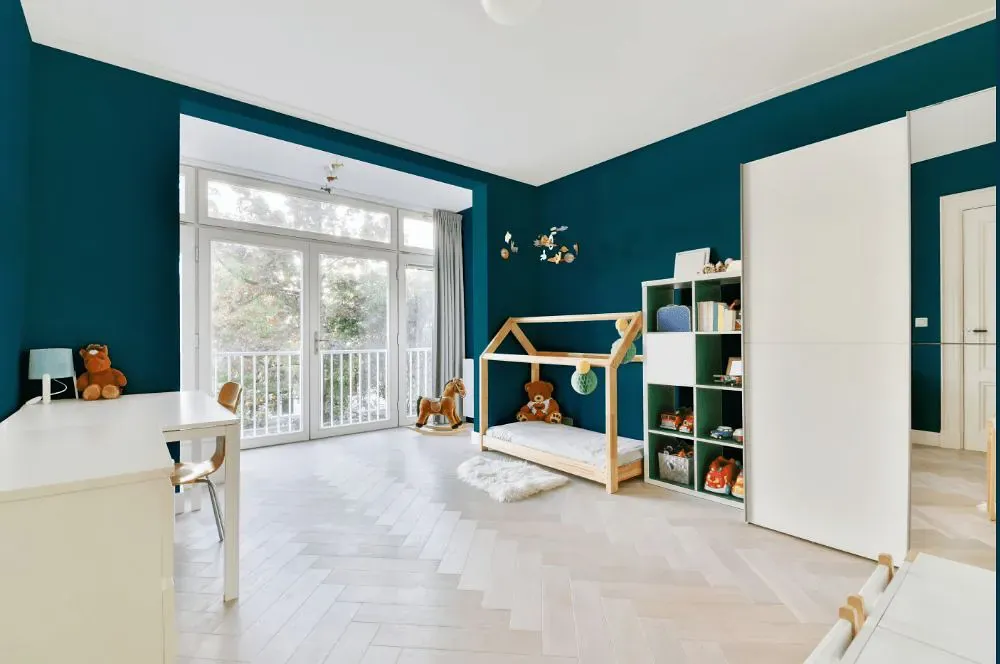 Benjamin Moore Pacific Ocean Blue kidsroom interior, children's room