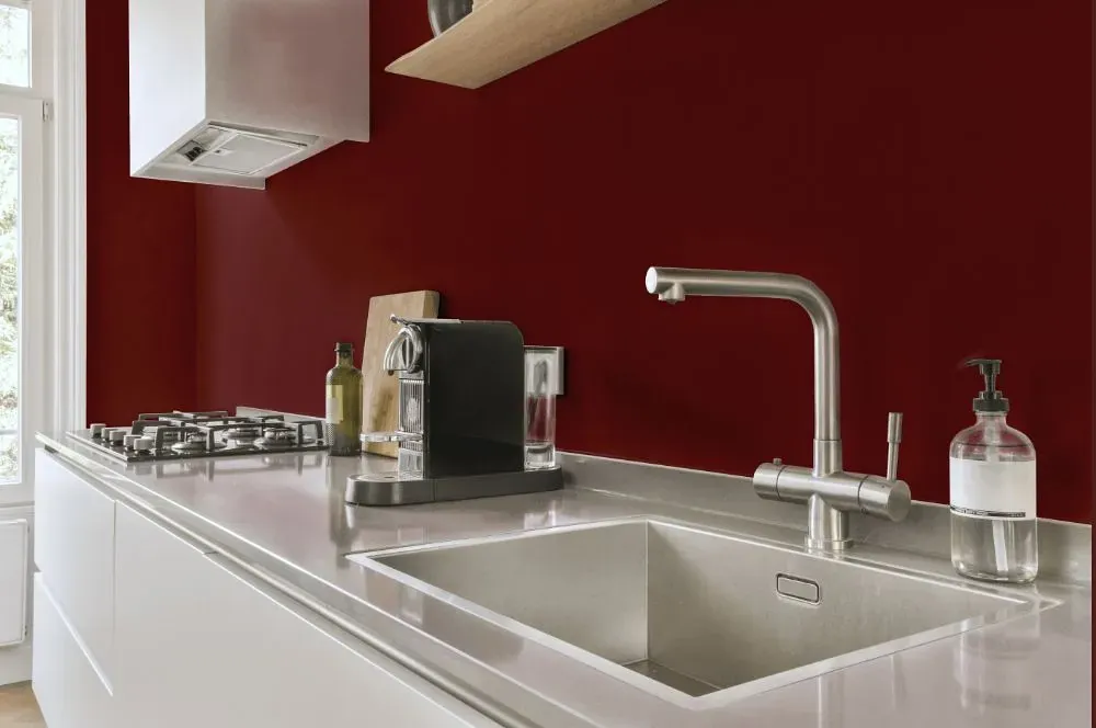 Benjamin Moore Palace Arms Red kitchen painted backsplash