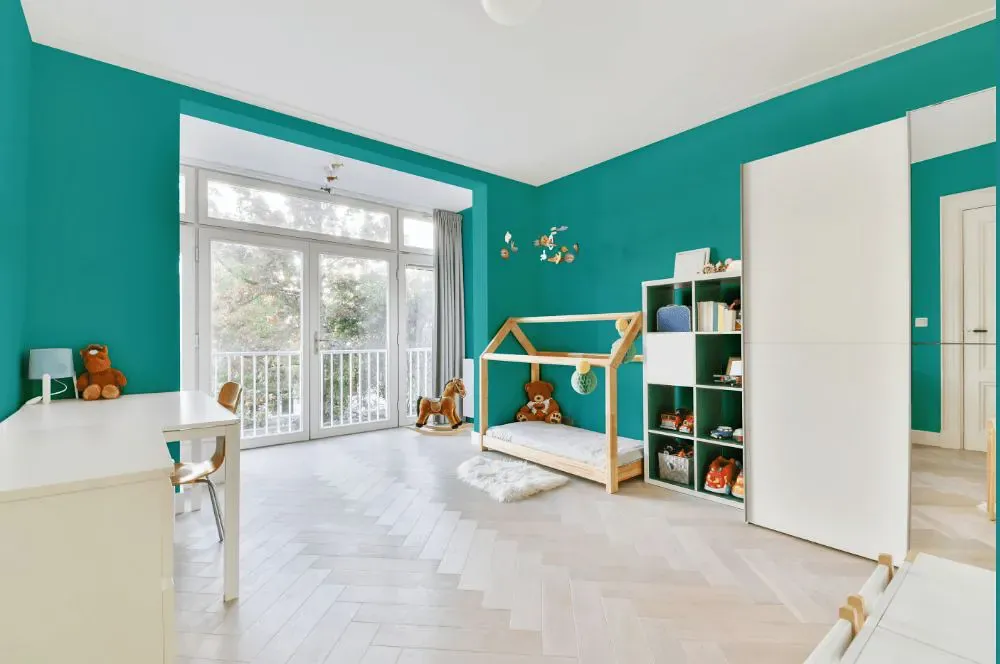 Benjamin Moore Palm Coast Teal kidsroom interior, children's room