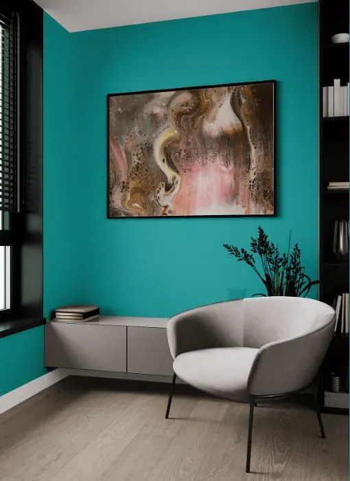 Benjamin Moore Palm Coast Teal living room