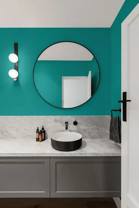 Benjamin Moore Palm Coast Teal minimalist bathroom