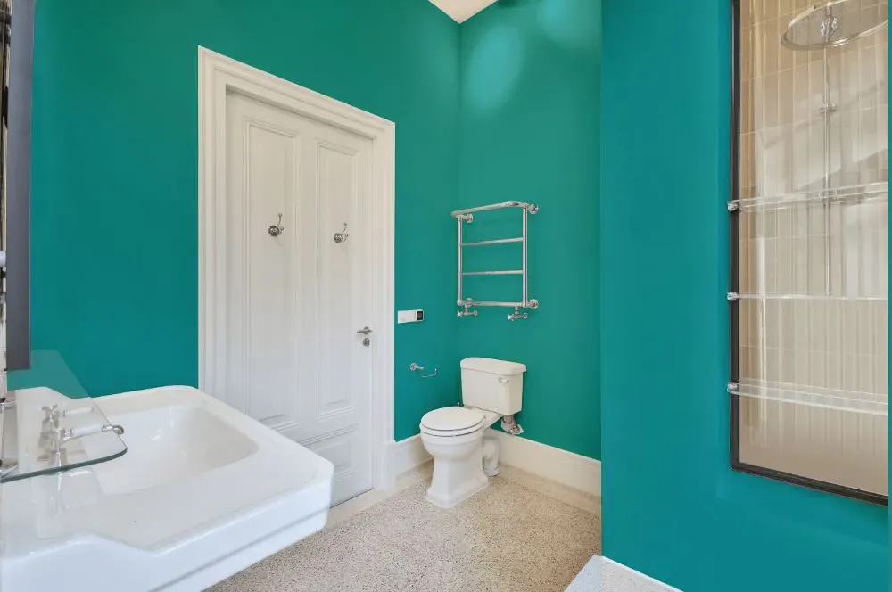 Benjamin Moore Palm Coast Teal bathroom