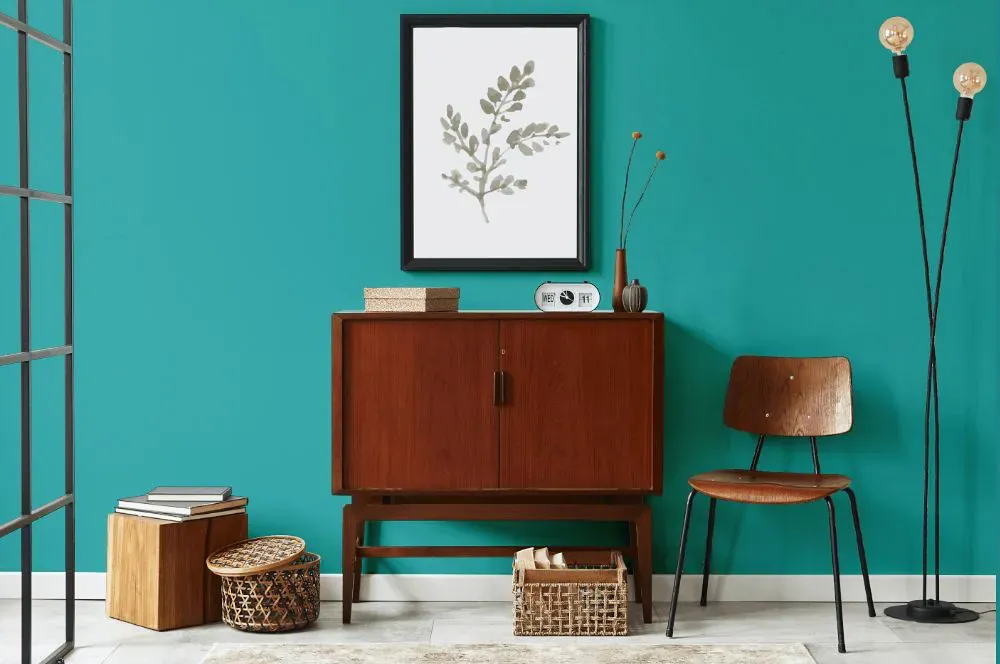 Benjamin Moore Palm Coast Teal japandi interior