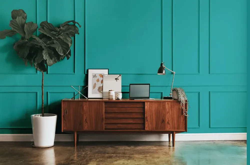 Benjamin Moore Palm Coast Teal modern interior