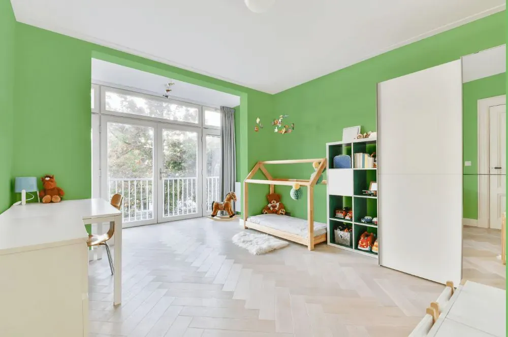 Benjamin Moore Paradise Hills Green kidsroom interior, children's room