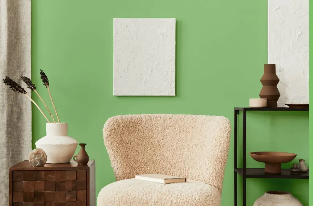 Benjamin Moore Paradise Hills Green living room interior