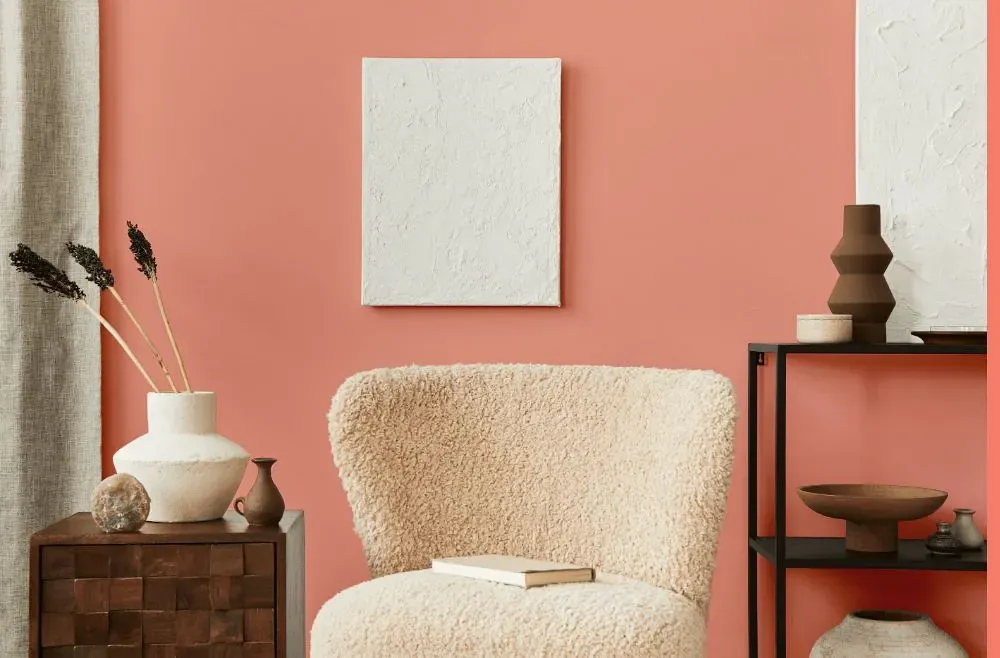 Benjamin Moore Paradise Peach living room interior