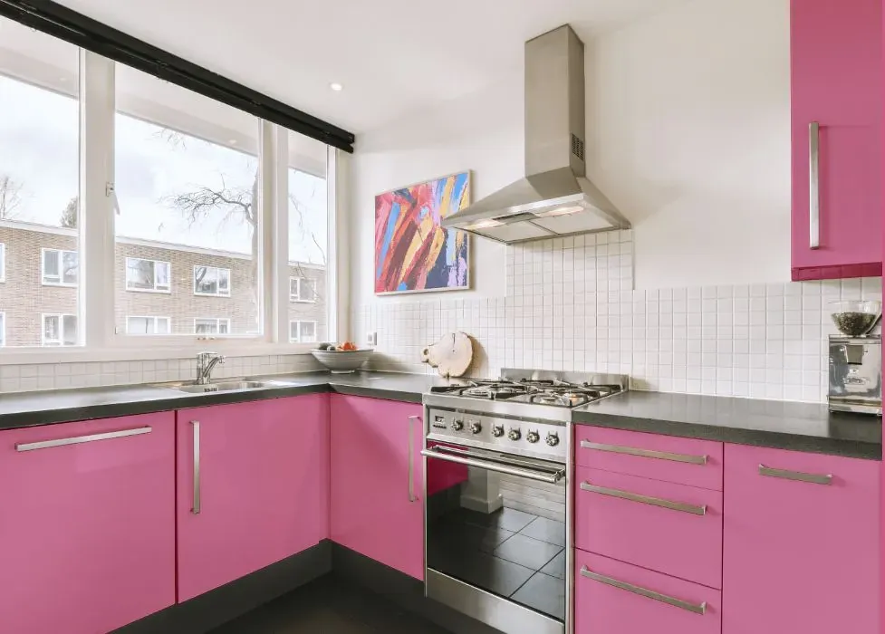 Benjamin Moore Paradise Pink kitchen cabinets