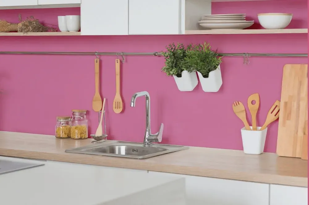 Benjamin Moore Paradise Pink kitchen backsplash