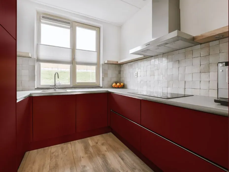 Benjamin Moore Parisian Red small kitchen cabinets