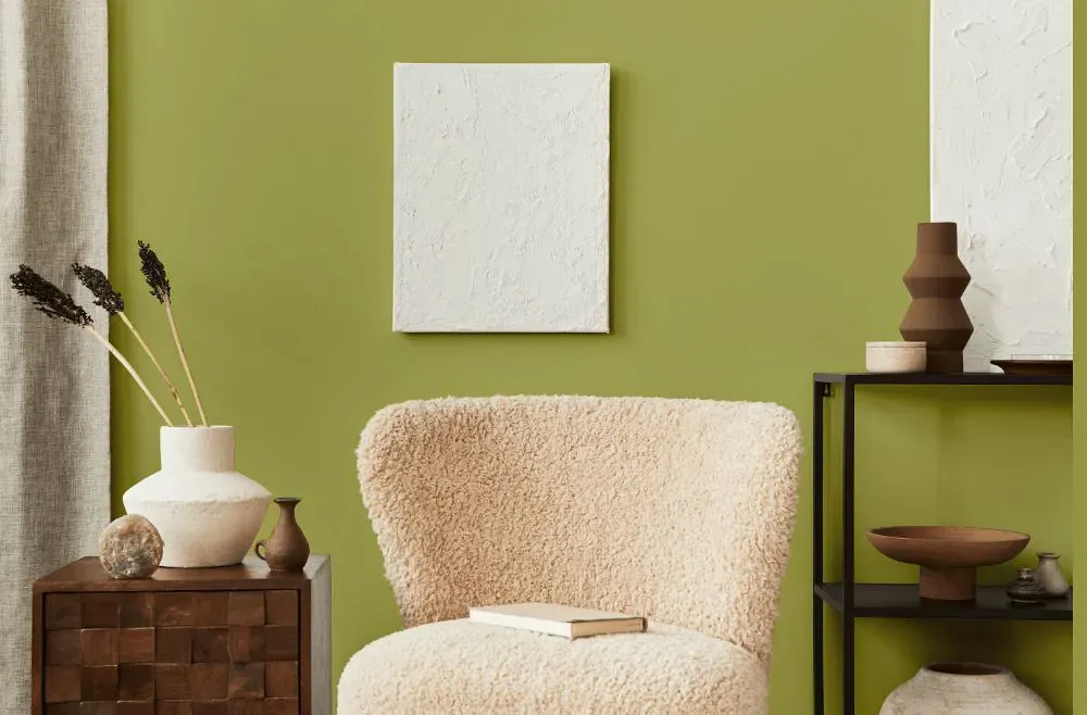 Benjamin Moore Parrot Green living room interior