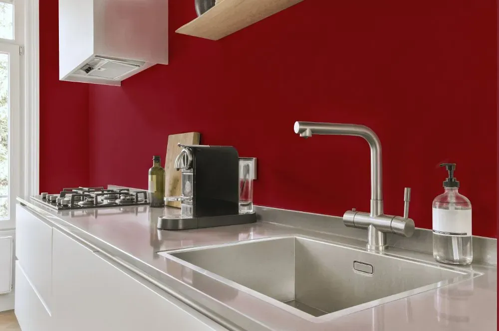 Benjamin Moore Patriot Red kitchen painted backsplash