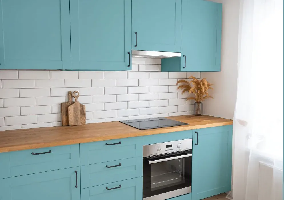 Benjamin Moore Peacock Feathers kitchen cabinets
