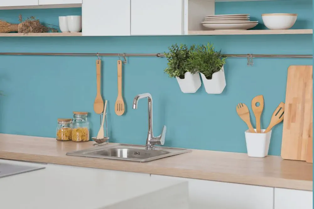 Benjamin Moore Peacock Feathers kitchen backsplash