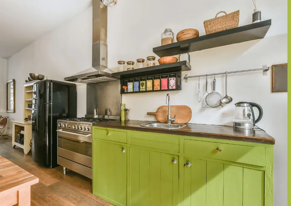 Benjamin Moore Pear Green kitchen cabinets
