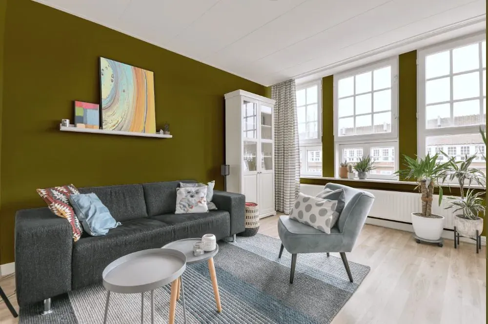 Benjamin Moore Perfectly Pesto living room walls