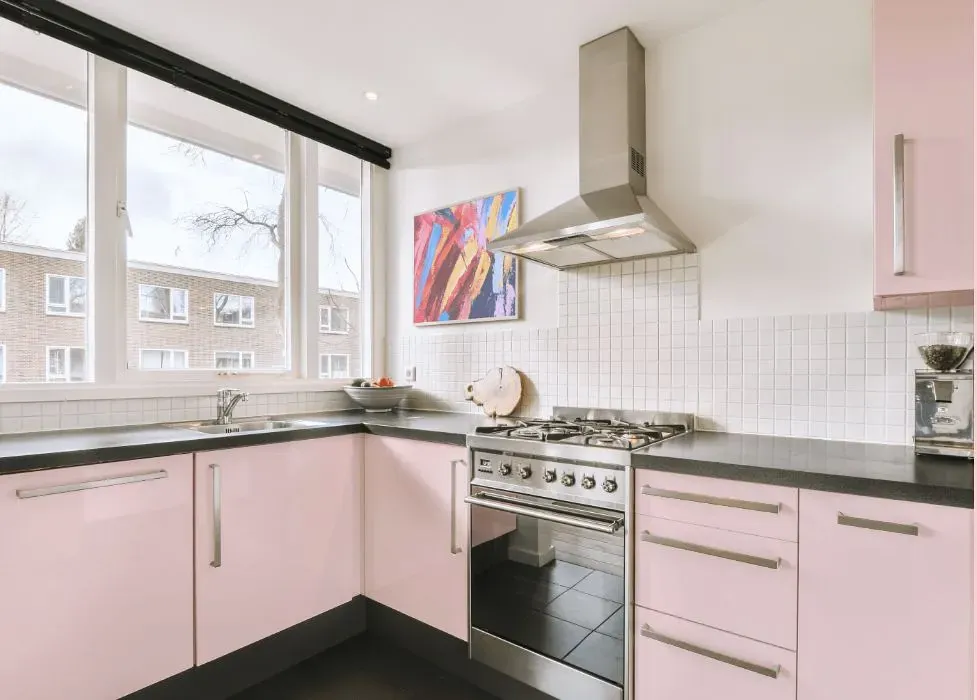 Benjamin Moore Pink Fairy kitchen cabinets