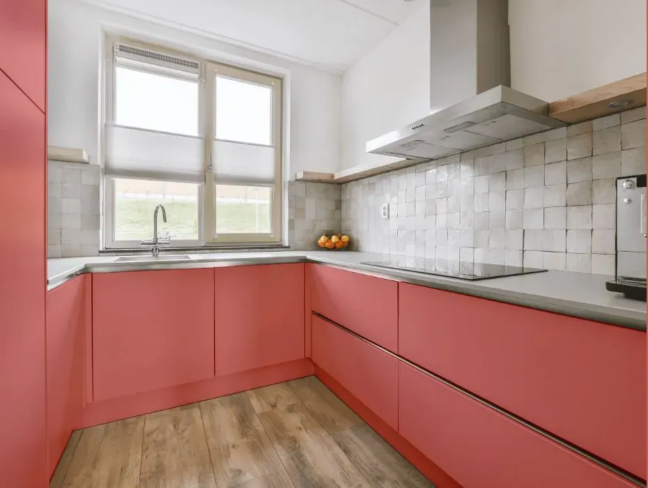 Benjamin Moore Pink Flamingo small kitchen cabinets
