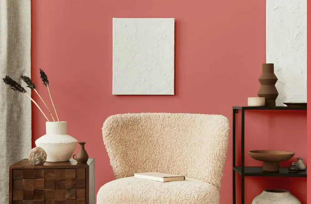 Benjamin Moore Pink Flamingo living room interior