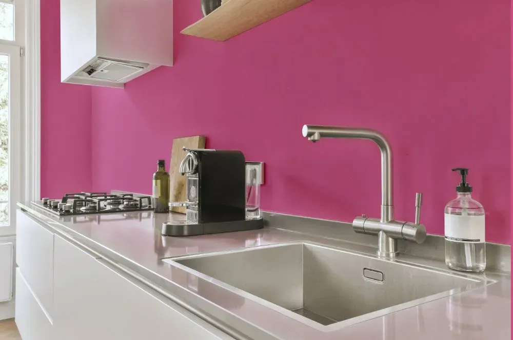 Benjamin Moore Pink Ladies kitchen painted backsplash