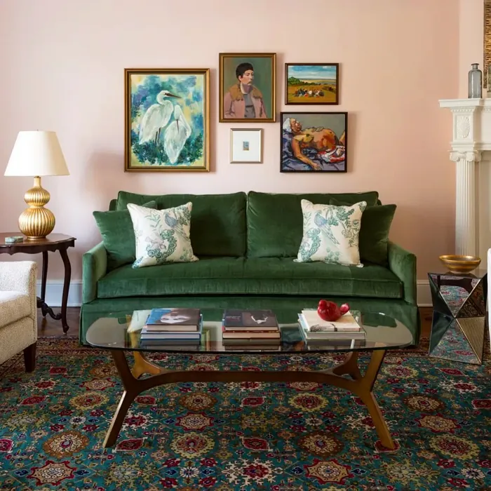 Benjamin Moore Pink Moiré living room 
