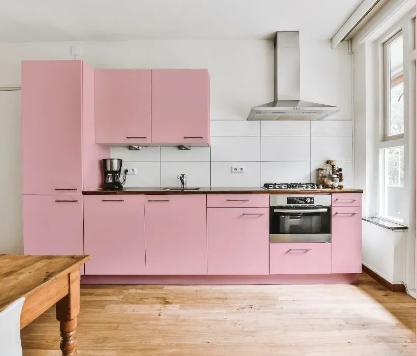 Benjamin Moore Pink Parfait kitchen cabinets