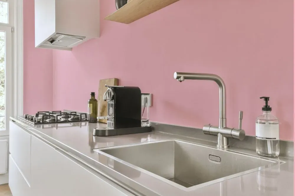 Benjamin Moore Pink Parfait kitchen painted backsplash