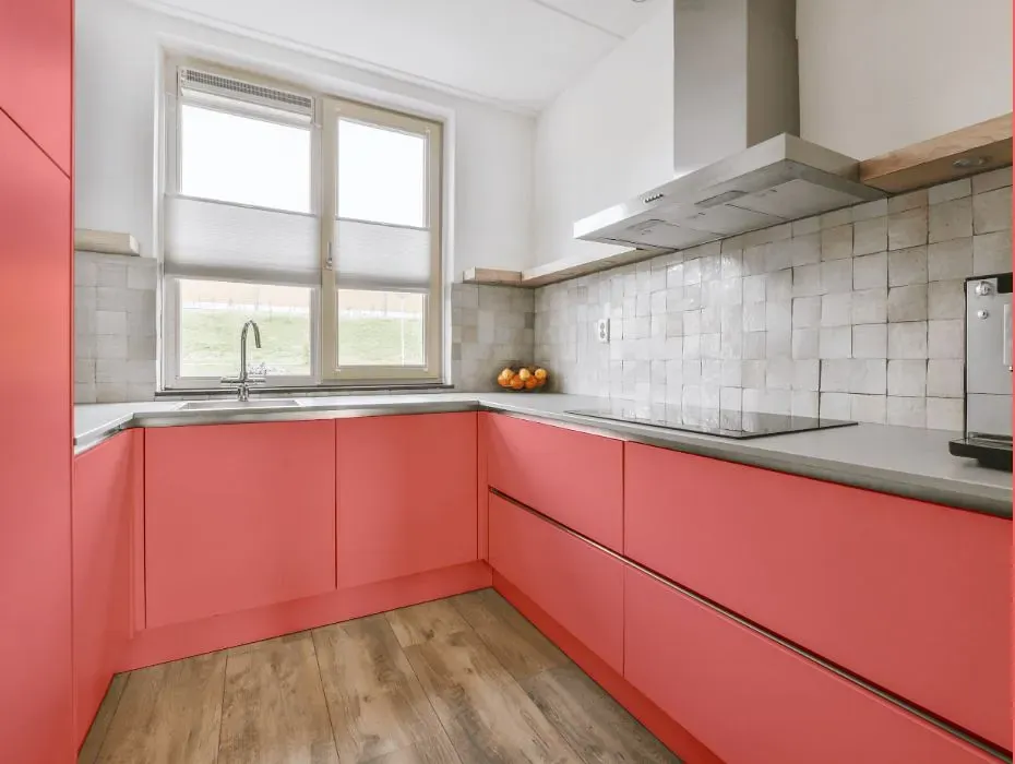 Benjamin Moore Pink Peach small kitchen cabinets