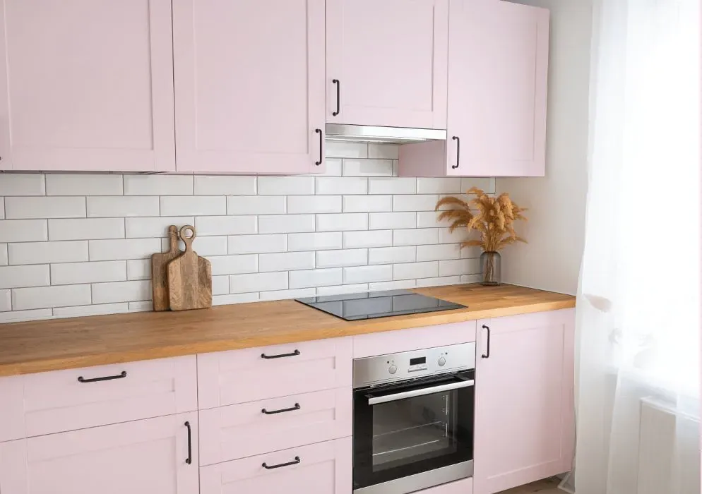 Benjamin Moore Pink Peony kitchen cabinets