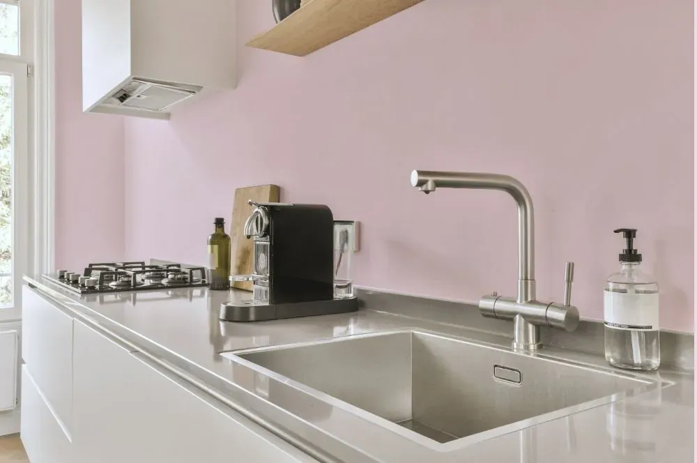 Benjamin Moore Pink Peony kitchen painted backsplash