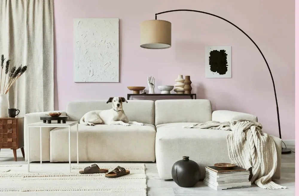 Benjamin Moore Pink Peony cozy living room