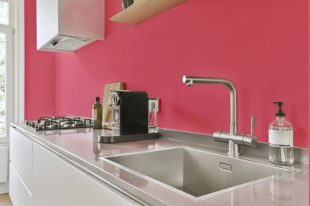 Benjamin Moore Pink Popsicle kitchen painted backsplash