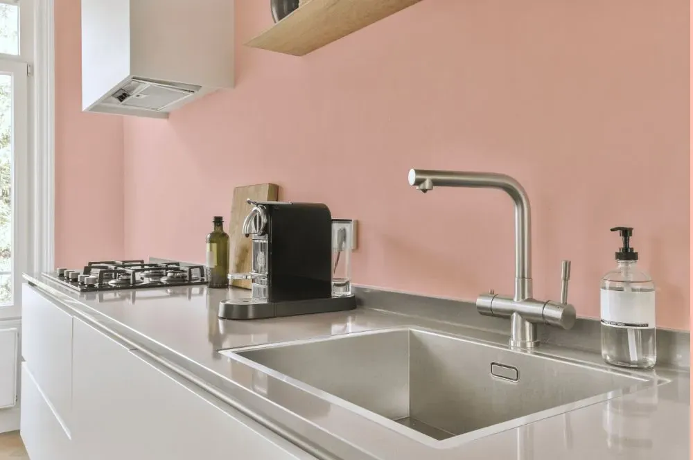 Benjamin Moore Pink Powderpuff kitchen painted backsplash