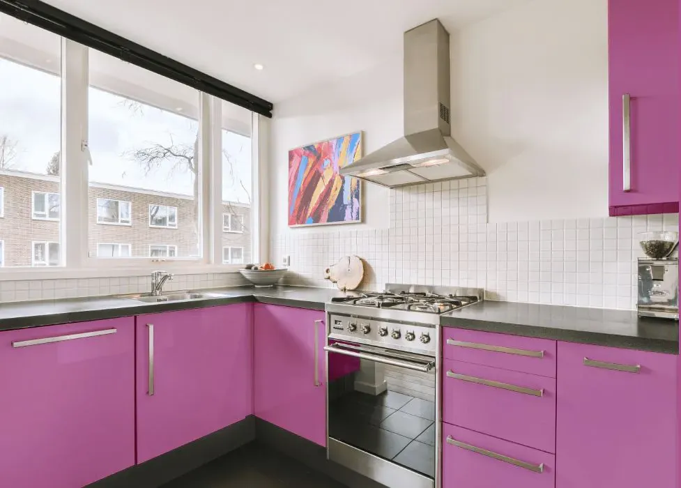 Benjamin Moore Pink Raspberry kitchen cabinets