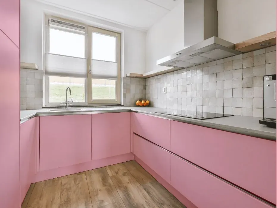Benjamin Moore Pink Ruffle small kitchen cabinets