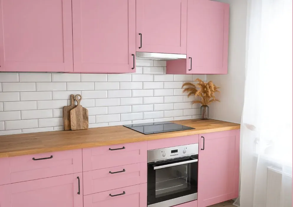 Benjamin Moore Pink Ruffle kitchen cabinets