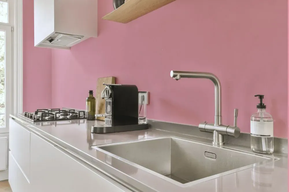 Benjamin Moore Pink Ruffle kitchen painted backsplash