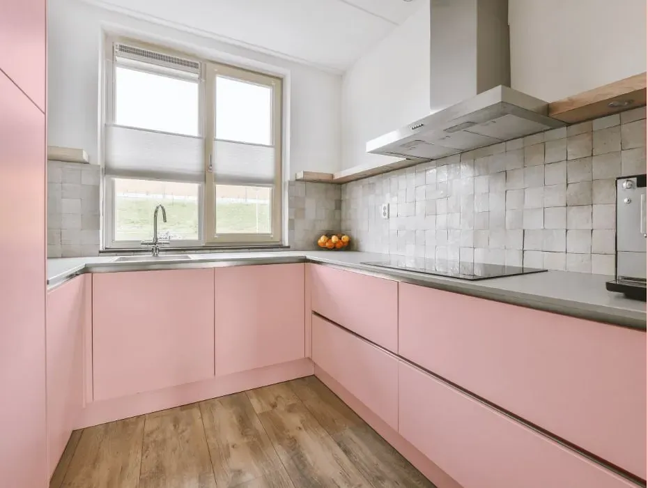 Benjamin Moore Pink Sea Shell small kitchen cabinets