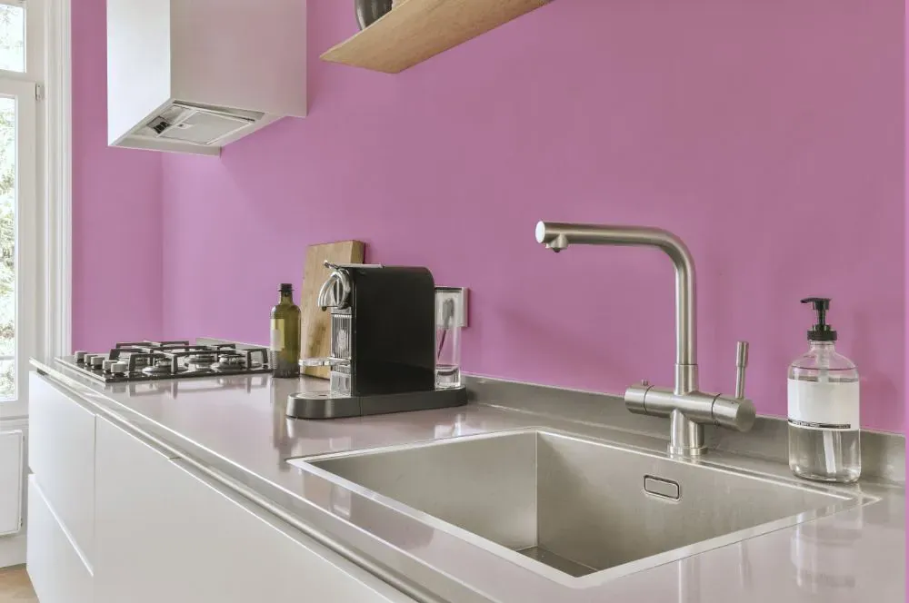Benjamin Moore Pink Taffy kitchen painted backsplash