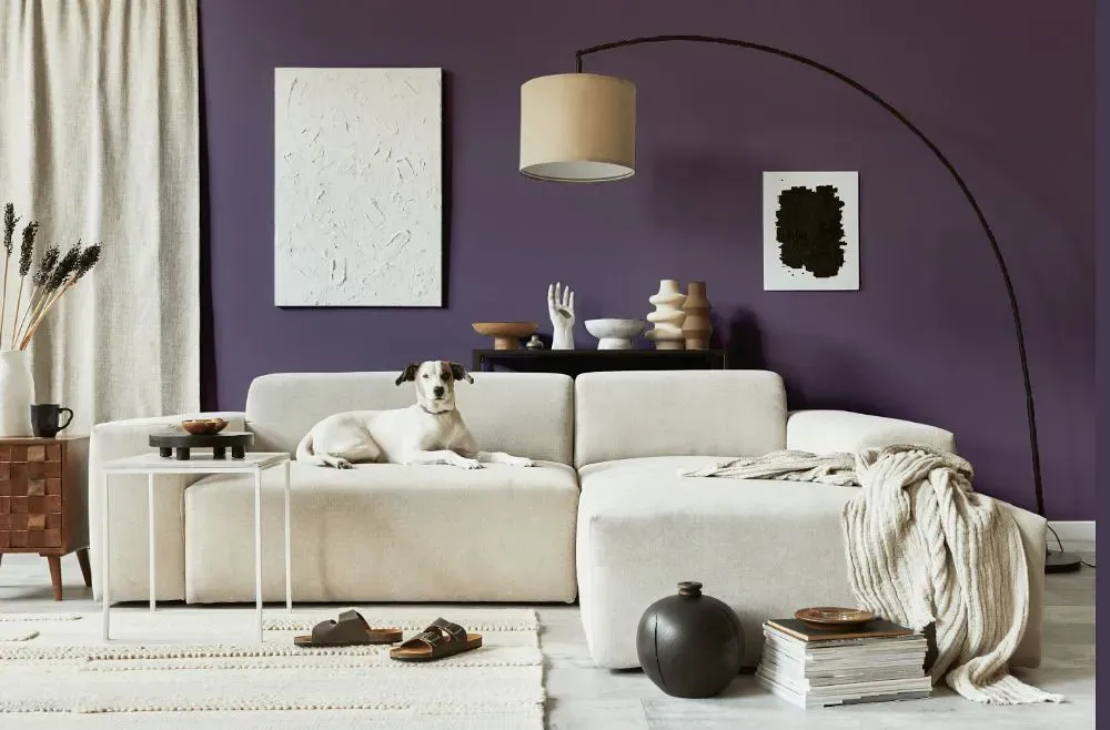 Benjamin Moore Pinot Grigio Grape cozy living room