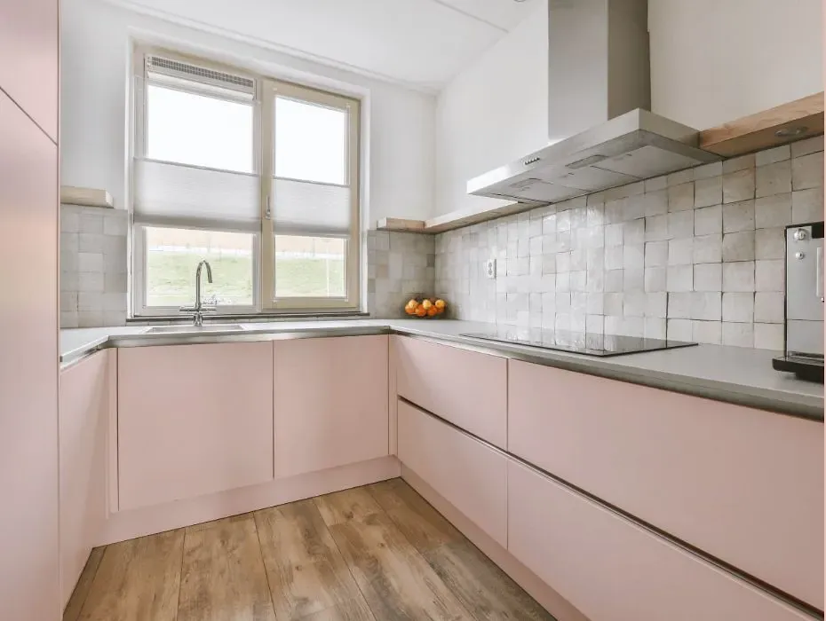 Benjamin Moore Pleasant Pink small kitchen cabinets